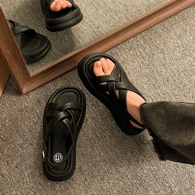 Модные универсальные высококлассные сандалии на платформе женские 2025 новая летняя обувь для ношения с юбкой на мягкой подошве римские сандалии