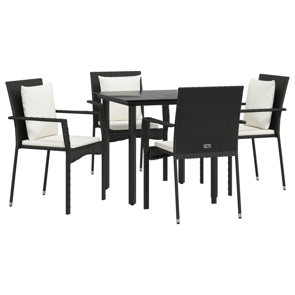 vidaXL 5-tlg. Garten-Essgruppe mit Kissen Schwarz Poly Rattan