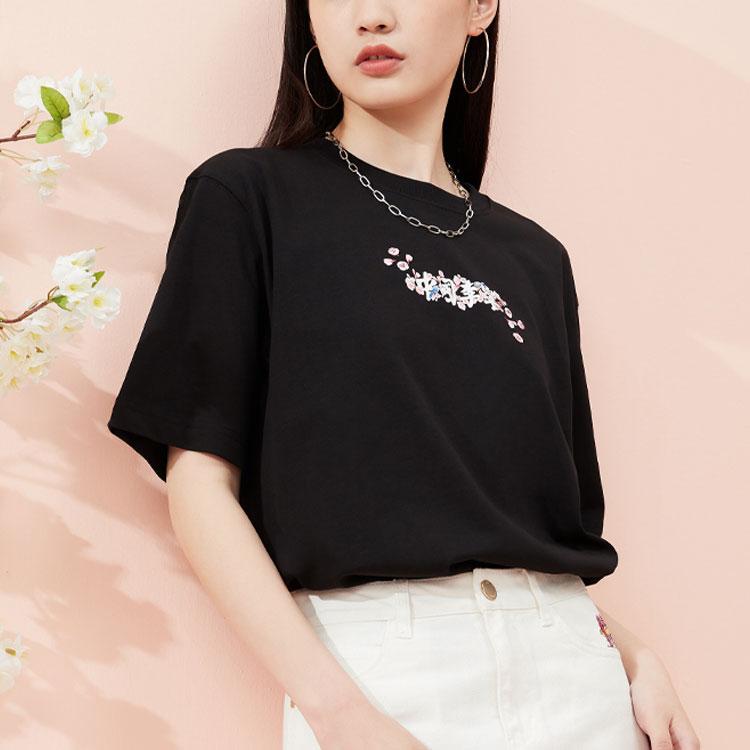 Li-Ning Футболка с логотипом серии Sakura с круглым вырезом и короткими рукавами, мужские топы, черный AHSR630-3