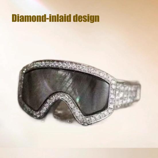 Кольцо в виде лыжной маски с блестящими стразами, кольцо на палец, 3D кольцо на тему зимних видов спорта, ювелирный аксессуар для зимней одежды, подарок для любителя лыж