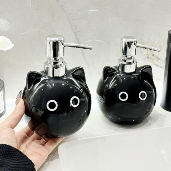 Керамический диспенсер для мыла 480 мл, дизайн «Черный кот», не содержит свинца, держатель для мыла, мультяшное животное