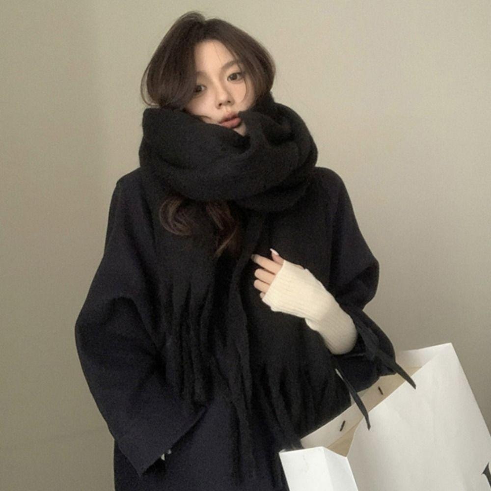 Solid Color Winter Cashmere Scarf Soft Wrap Shawls New Long Tassel Scarves Women