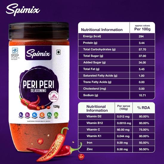 SPIMIX Peri Peri Masala Seasoning | 120g | Made Healthier with Vitamin B12 & D | With Himalayan Pink Salt | Fiery & More