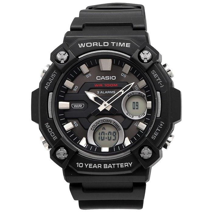Мужские кварцевые часы Casio с мировым временем и телемемо AEQ-120W-1AV Черные, импортная модель