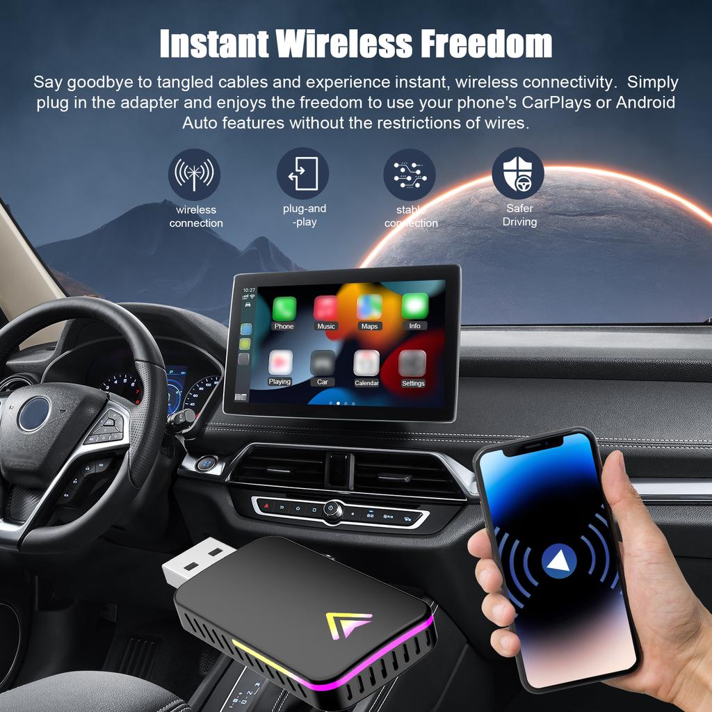 Wireless Transmission Adapter Dongle 2 in 1 Car Wired to Wireless Transmission Module AutoMobile Phone Link Box USB A