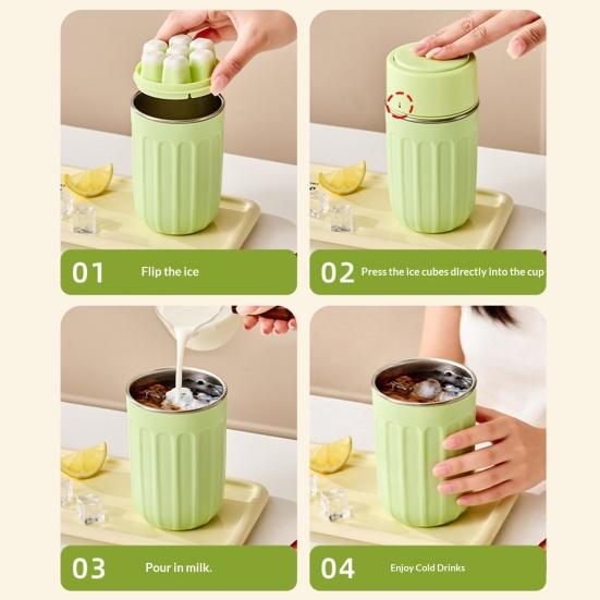 DYS Бутылка-формочка для кубиков льда 2-в-1, Нажми для извлечения, Дизайн из нержавеющей стали, Портативный герметичный аппарат для дома и кемпинга