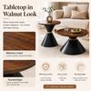 Set of 2 Round Coffee Tables with Walnut Look & Black Metal Cone Base, Space-Saving for Living Room, Bedroom & Office