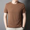 Мужская футболка из жаккардового ледяного шелка, модная повседневная клетчатая футболка с круглым вырезом и коротким рукавом для мужчин среднего возраста