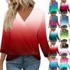 Women's 3/4 Sleeve Shirts V Neck Print Tops Casual Tops Basic Tees Blouse Loose Tops