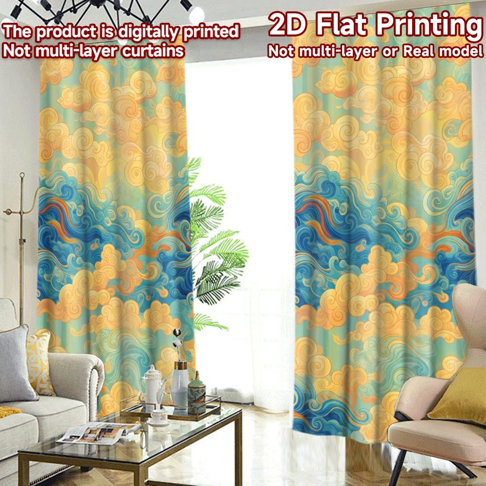 2D FLAT PRINTING 2pcs Curtains (Without Rod) Colorful Swirling Clouds Modern Modern Curtains Machine Washable Fabric Curtains