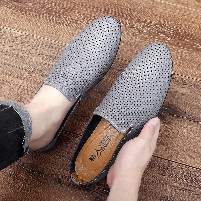 Кожаные мужские мокасины летние легкие получешки для мужчин, дизайнерские мюли ручной работы, мокасины, пляжные тапочки, большой размер 45