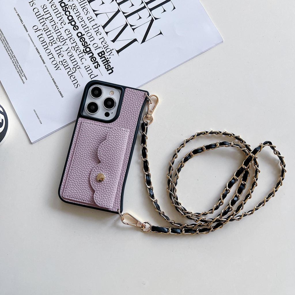 Чехол-ремешок через плечо для iPhone 15/16 Pro Max с отделением для карт и защитой от падений из кожи