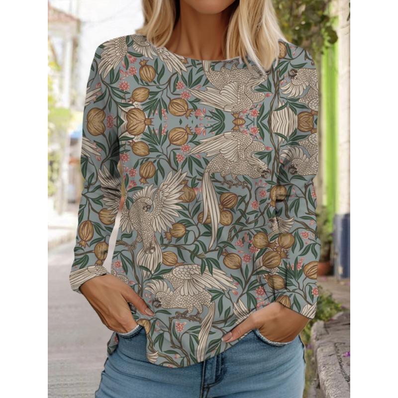 Женские белые топы с длинными рукавами, повседневные топы с круглым вырезом, 3D-принт с цветами, модный трендовый принт, женская футболка с длинными рукавами