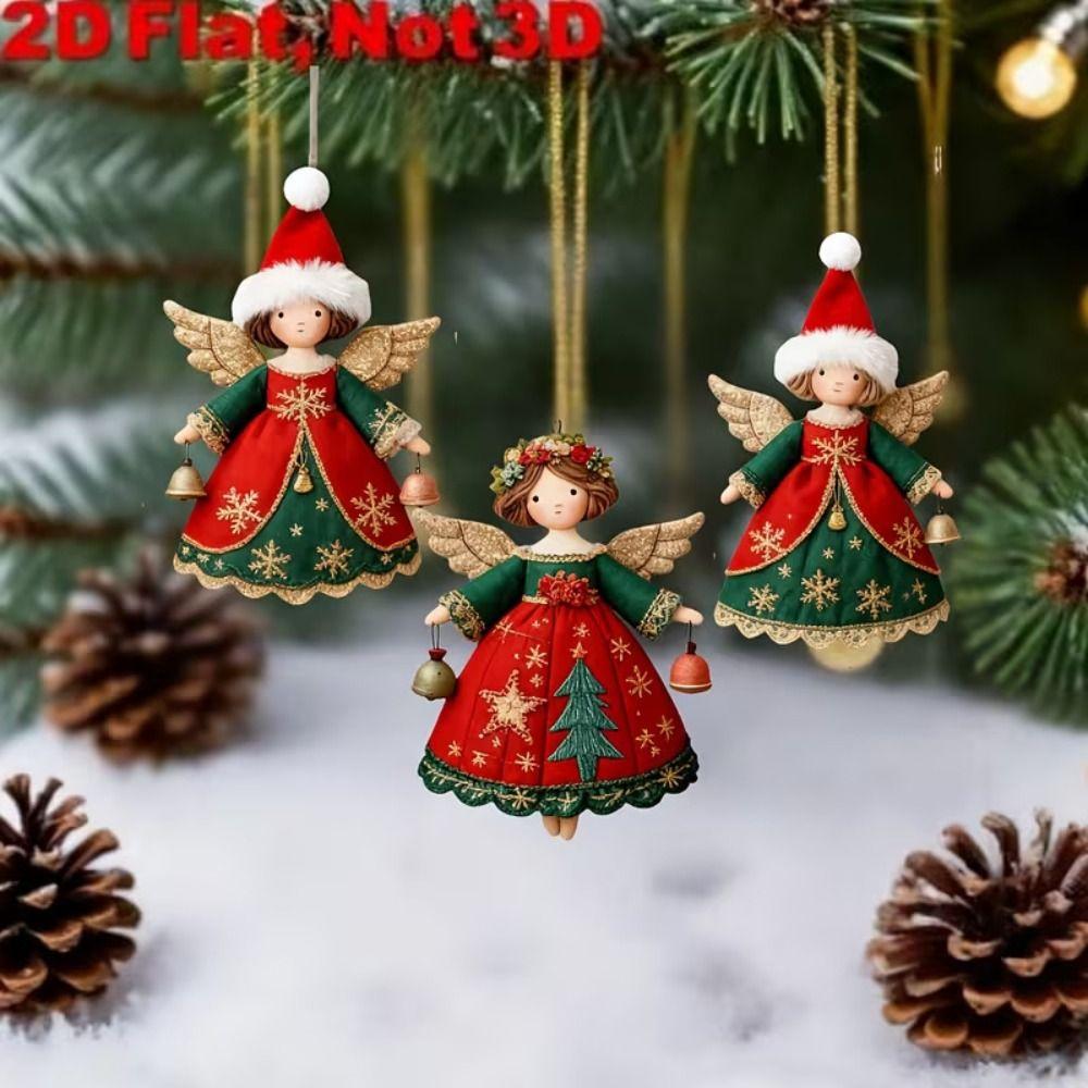 12PCS Wood Christmas Angel Ornaments Hand Painted Angel Tree Decorations Christmas Tree Decor