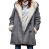 Lady Winter Coat Hooded Thick Fleece Lined Solid Color Mid Length Long Sleeves