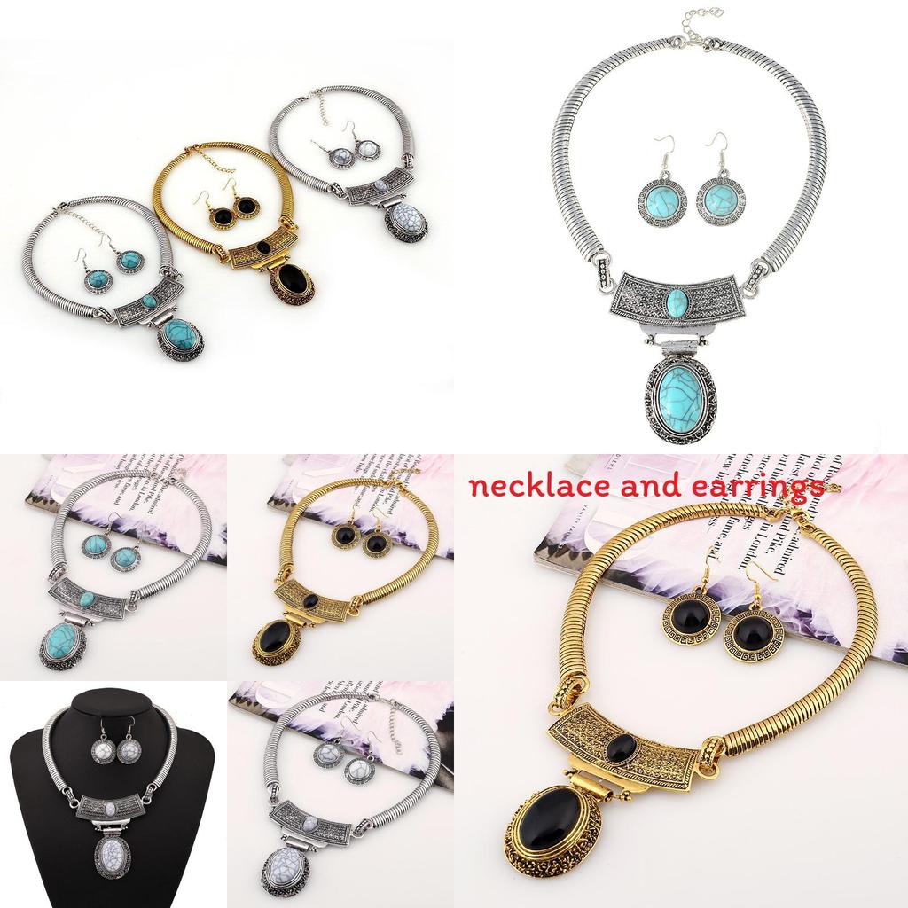 Этнический стиль, имитация драгоценных камней, женский набор из колье и серег, для мужчин и женщин