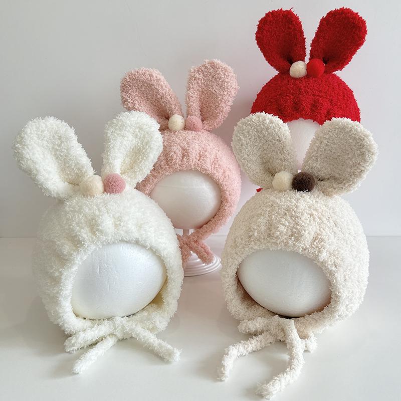 2024 Baby Hats Winter Girls Newborn Soft Cartoon Cute Rabbit Ears Knitted Beanie Hat Infant Warmer Stuff Toddler Kids Cap