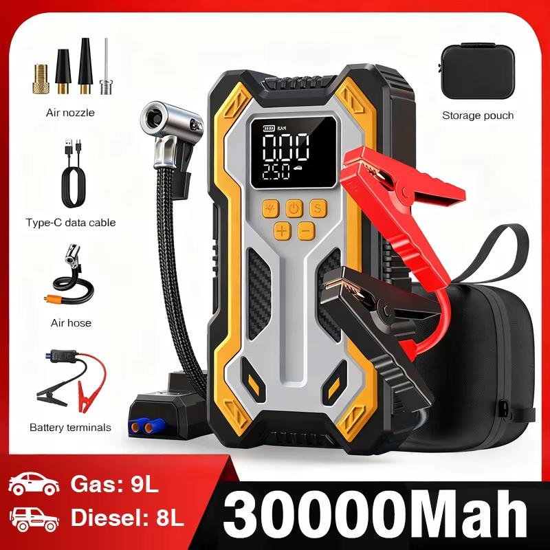 30000mAh 7000A Car Jump Starter & Air Compressor 150PSI, LCD Screen Portable Power Bank Booster for Gas/Diesel