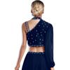 Womens Lyrical Dance Top Asymmetrical Sheer Mesh Long Sleeve Shiny Colorful Rhinestone Crop Top