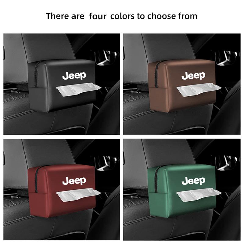 AIY5 Car Tissue Box Leather Paper Towel Storage Bag Accessories For Jeep Grand Cherokee Wrangler JK Gladiator Compass Renegade Recon