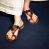 ~~ Retro High-end Amber Brown-sense Sleeve Toe Flip-flops Women's Fashion Versatile Outer Wear Flat-bottomed Cool Slippers