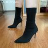 Knitting Women Ankle Boots Pointed Toe Fashion Sexy High Heels Shoes 2024 Trend Winter Pumps Sock Boots Elegant Botas De Mujer