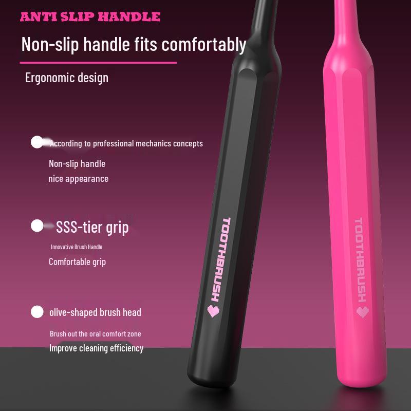 LR Black Pink Series Soft Bristle Toothbrushes [Pack of 6] - Wave-Shaped Convex Design for Adults