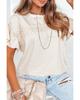 Apricot Striped Lace Splicing Ruffle Sleeve T-shirt
