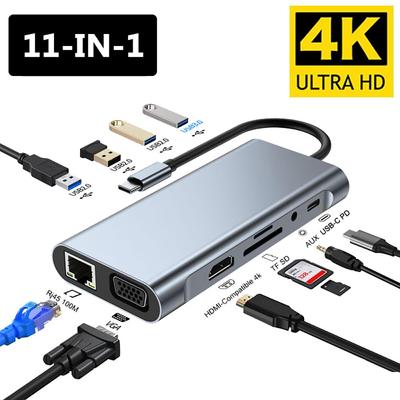 Адаптер USB C HUB Type C 4K 30 Гц HDMI-совместимый VGA RJ45 Lan Ethernet SD/TF PD 87 Вт Док-станция для ноутбука для MacBook Pro Air Разветвитель USB 3.0