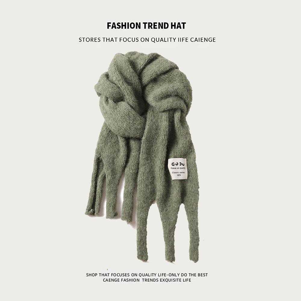 Knitted Wool Scarf With Wool Content, Women'S Autumn And Winter Extended Version, Thick And Luxurious, Solid Color Cashmere Scarf