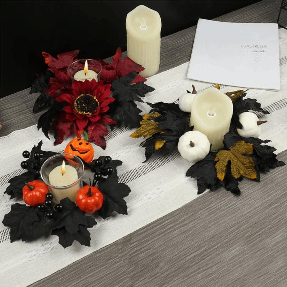 Simulated Maple Leaf Halloween Candle Wreath Artificial Wreath Ornament Festival