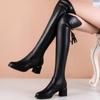 Fashion Women Leather Elastic Over The Knee Boots 2024 New Winter Warm Plush Long Boot Autumn Slip-On Pointed Thick Heels Knight Botas