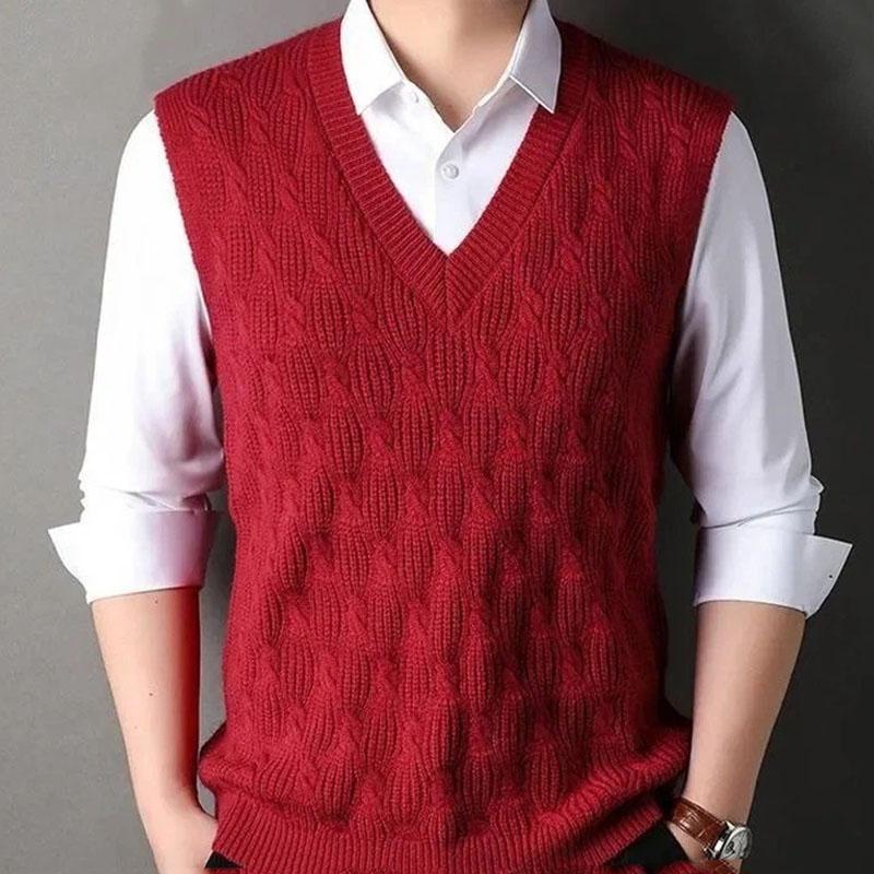 Мужской кремовый вязаный жилет с косами и V-образным вырезом, без рукавов, повседневный, для многослойности