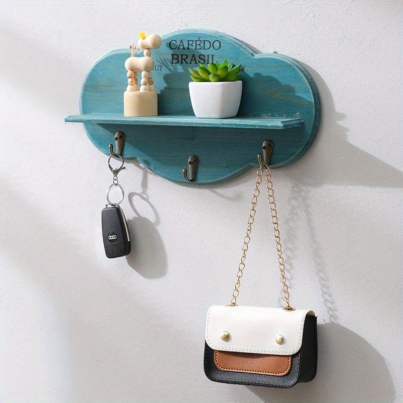 2pcs Rustic Wooden Cloud Wall Shelf with Hooks, Floating Shelf for Succulents, Keys, Hats, Bags , Home Decor Storage Hanging Cabinet