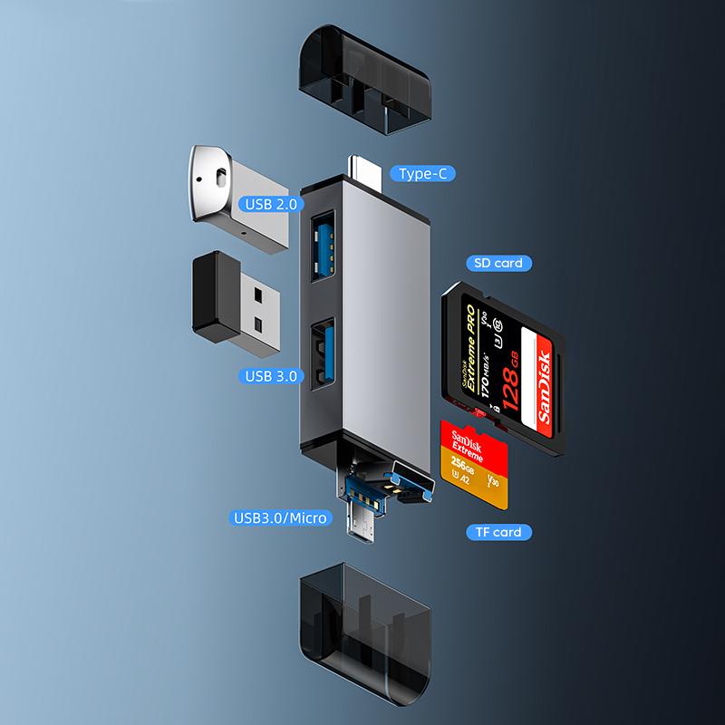 7-в-1 Многофункциональный USB 3.0 Картридер Micro TF SD Карта Памяти Читатель USB Флеш-накопитель Type C Адаптер Карты OTG