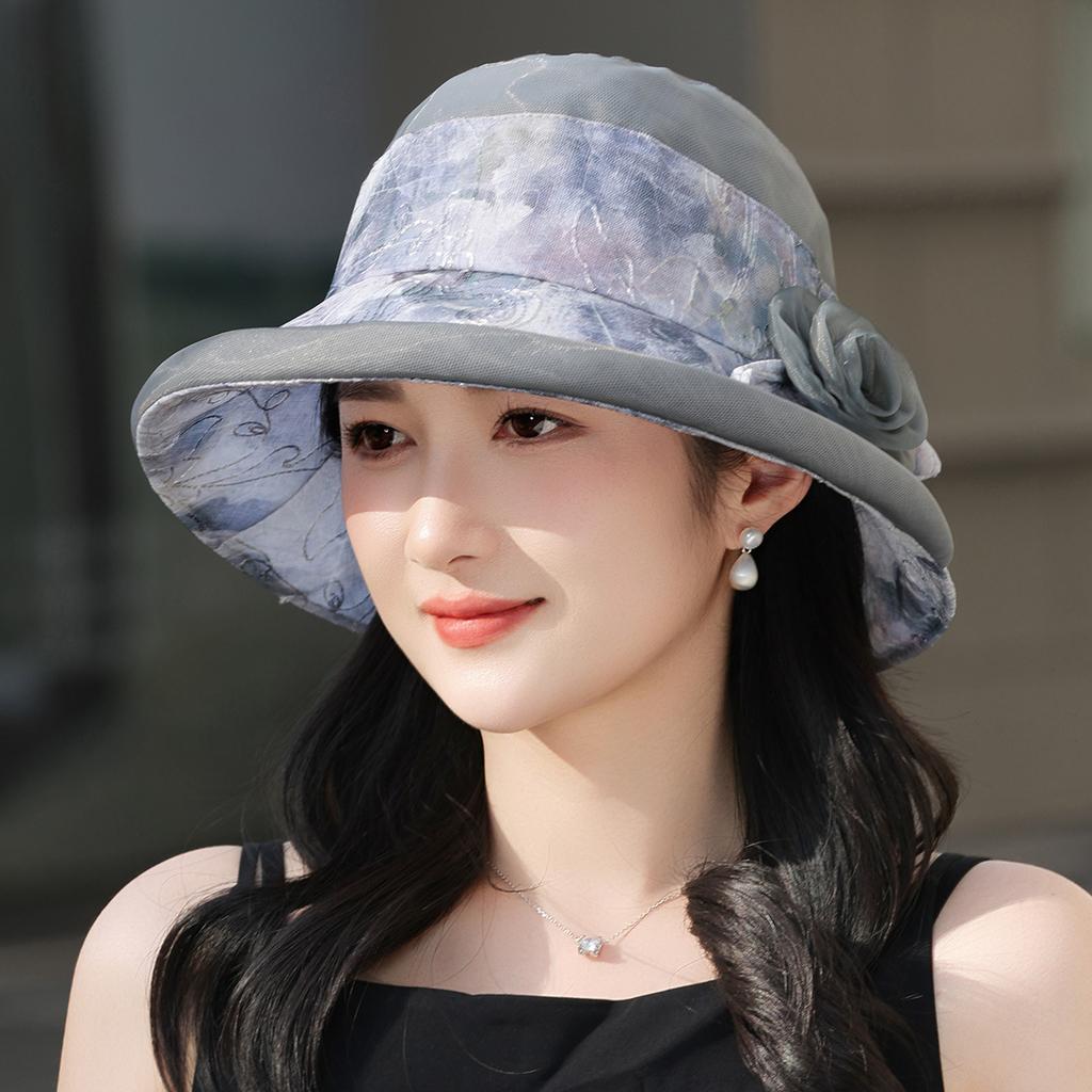 Цилиндр летняя шляпа-тазик женская модная шляпа от солнца элегантная универсальная защита от солнца тонкая с большими полями шляпа-ведро с цветком