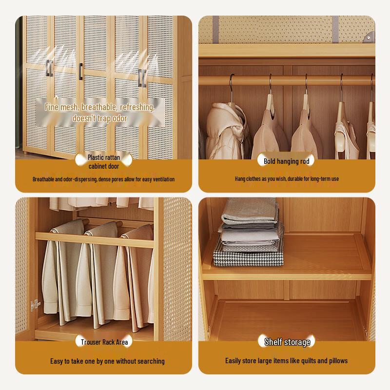 Miling Modern Bamboo Wardrobe with 4 Doors and Trouser Rack