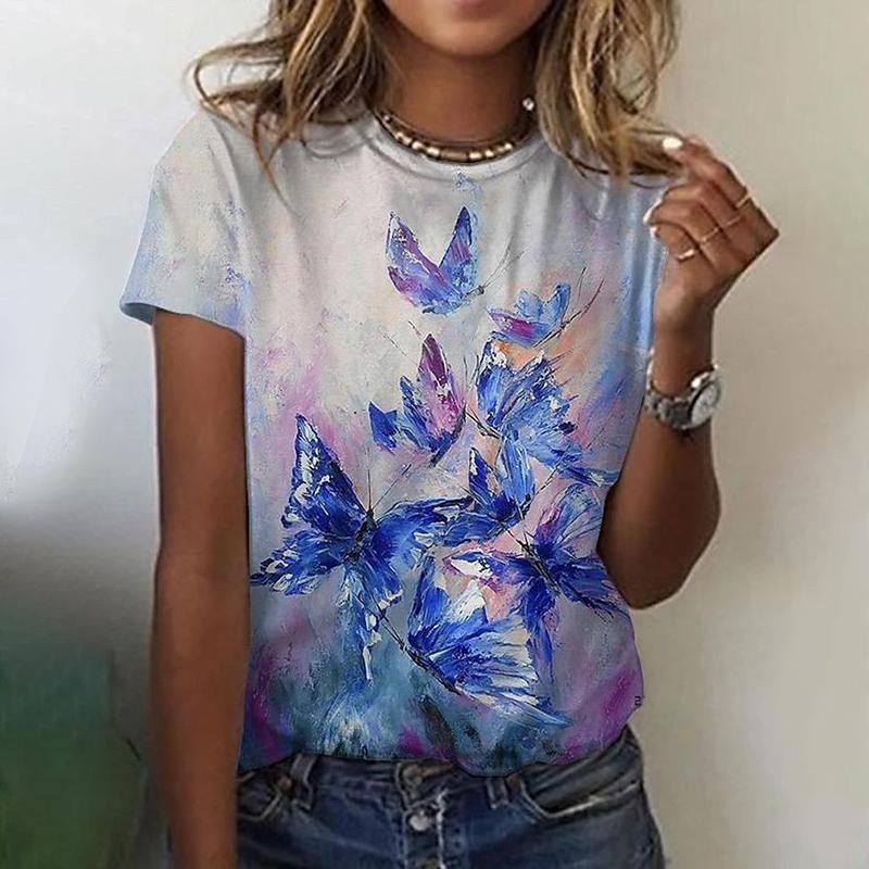 Women's Summer Casual Crewneck Print Dandelion Pattern Breathable Short Sleeve Oversized T-shirt Summer