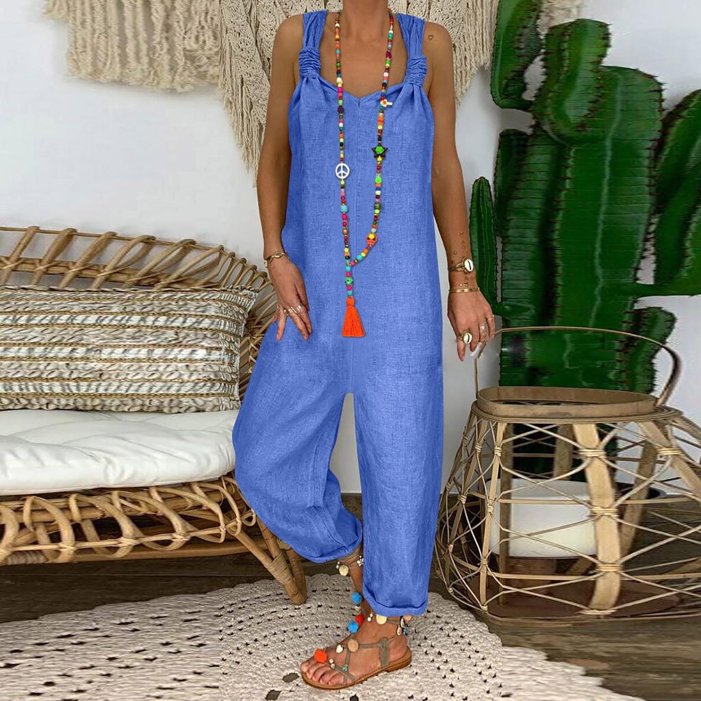 Модные ретро богемные художественные свободные повседневные большие льняные брюки на подтяжках, комбинезоны