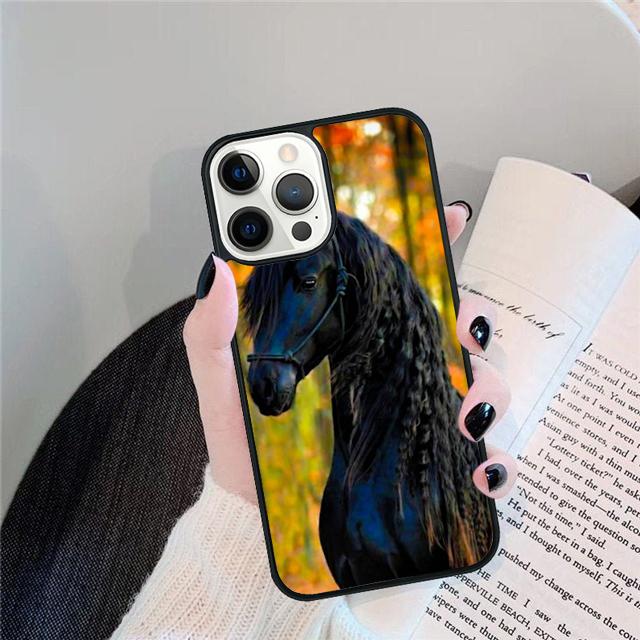 Черный Сильный Красивый Конь Жеребец Чехол Для iPhone 17 Air 15 16 14 13 12 Pro Max 11 Pro Max Plus Чехол Для Телефона Coque