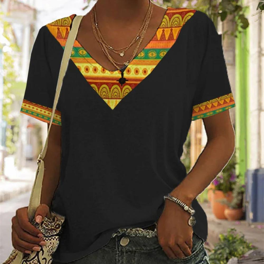 Лето 2022, женская футболка с коротким рукавом и v-образным вырезом, топы с кошачьим принтом, повседневная уличная одежда, свободная женская футболка, размер, готический топ 5XL