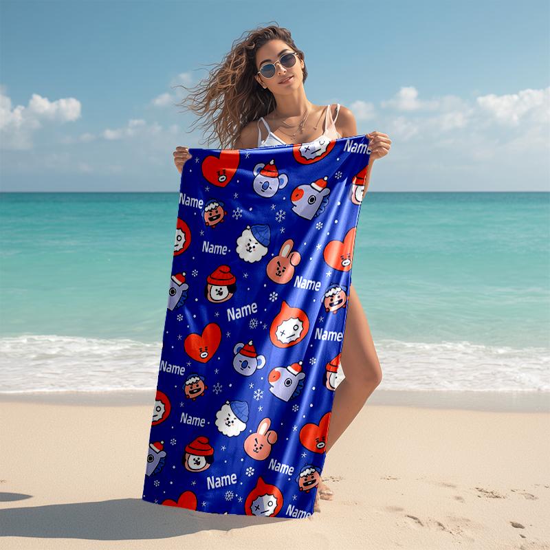 Personalized customized proof beach towel with BT21 logo pattern - soft, absorbent, quick-drying, perfect swimming, camping&bathing