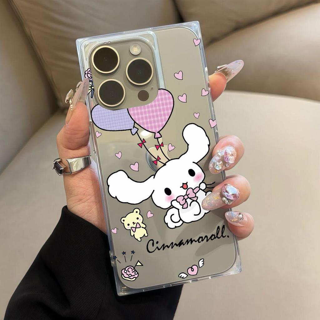 Прозрачный квадратный чехол-трубка для защиты iPhone 11 16 ProMax 14 Pro Max 12 13 15 Plus, защита от окисления, чехол с рисунком шарика любви и кролика