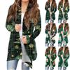 Women's Fashion Casual Christmas Print Medium Length Cardigan Jacket Coat