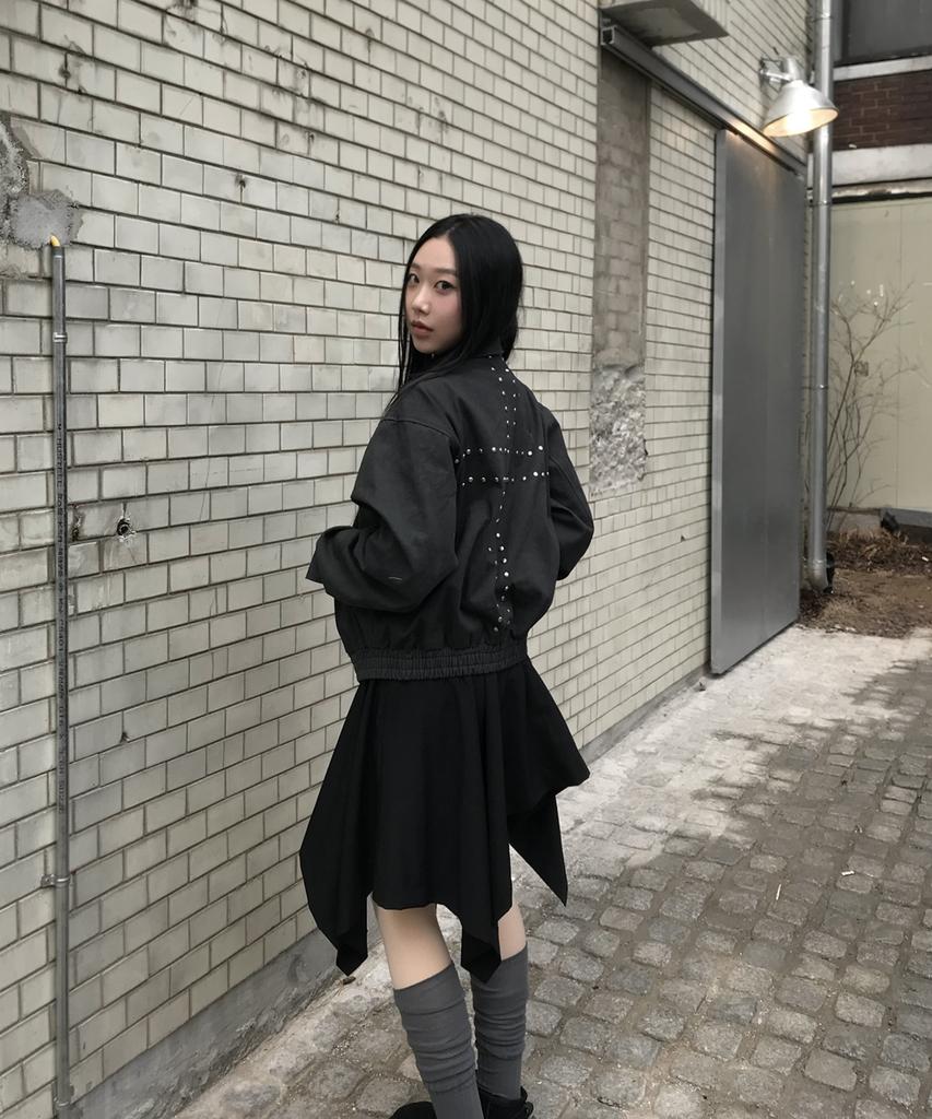 Place Studio Double Button Drape Layered Midi Asymmetrical Flare Skirt _2 Colors