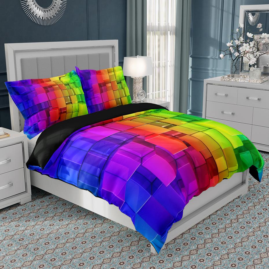 Colorful Weave Bedding Set Rainbow Psychedelic King Queen Double Duvet Cover 3D Geometric Comforter Cover Microfiber Quilt Cover