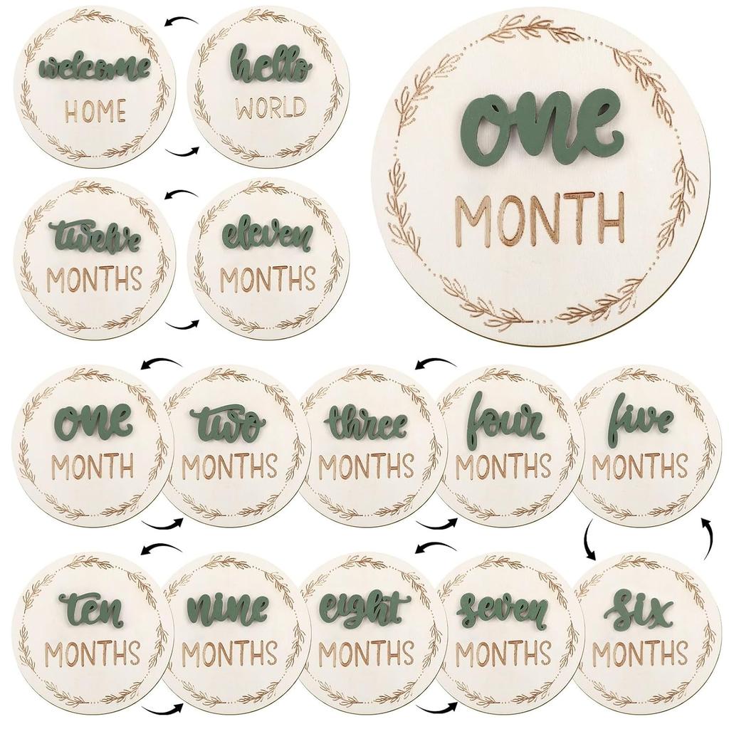 7Pcs Baby Monthly Milestone Cards Sign,Double Sided Baby Milestone Signs Wooden Marker Discs for 1-12 Months Baby Milestone Pictures Baby Shower Gifts