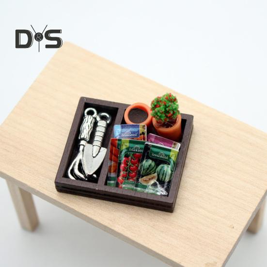 Мини-садовая лопата, набор из смоляных горшков, модель растения с деревянной коробкой, миниатюрная лопата, грабли для кукол, сад, балкон, реквизит для фотосъемки