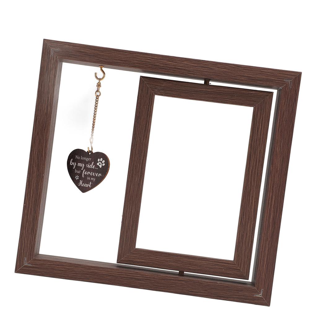 Dog Memorial Picture Frame 4x6 Rotating Cats Sympathy Gift Wooden Remembrance Photo Frame for Pet