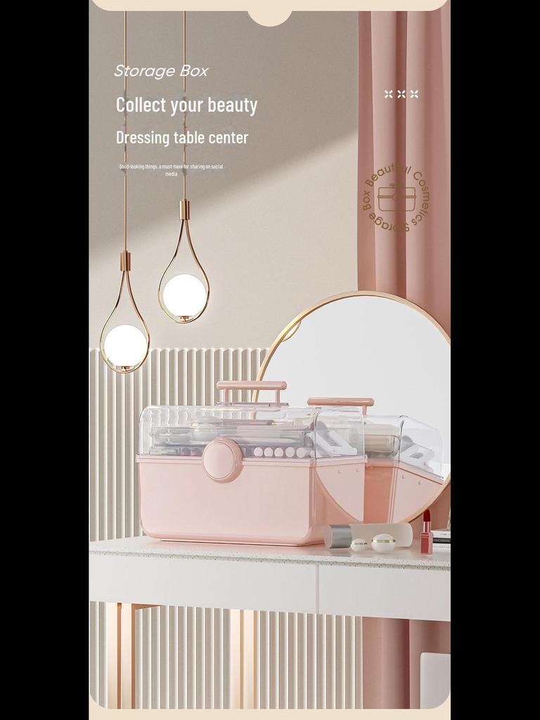 Настольный органайзер для косметики большой вместимости - кисти для макияжа, помада, тональный крем, лак для ногтей и маска, пылезащитный контейнер для хранения